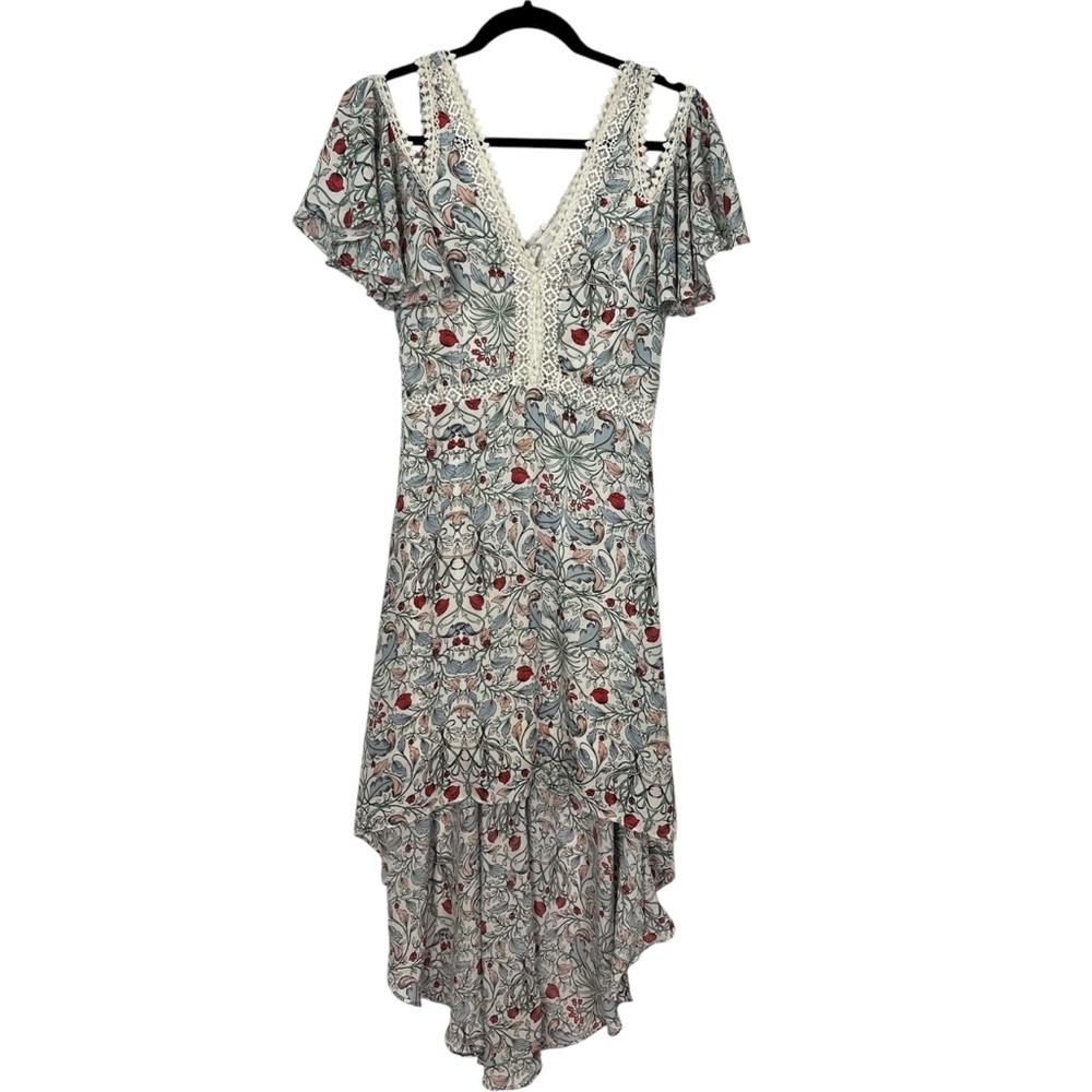 Disney Beauty and the Beast White Floral Rose High Low Off Shoulder Dress Sz S